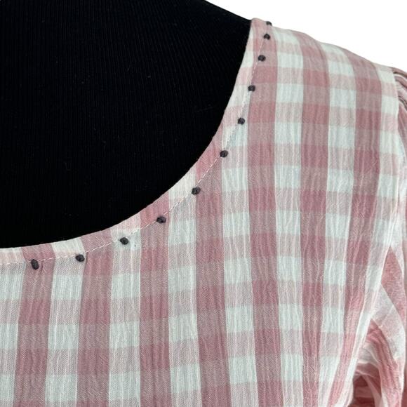 The Burnt Soul‎ Pink Gingham Check Dress Size XS Balloon Sleeves Scoop Neck - Picture 5 of 10